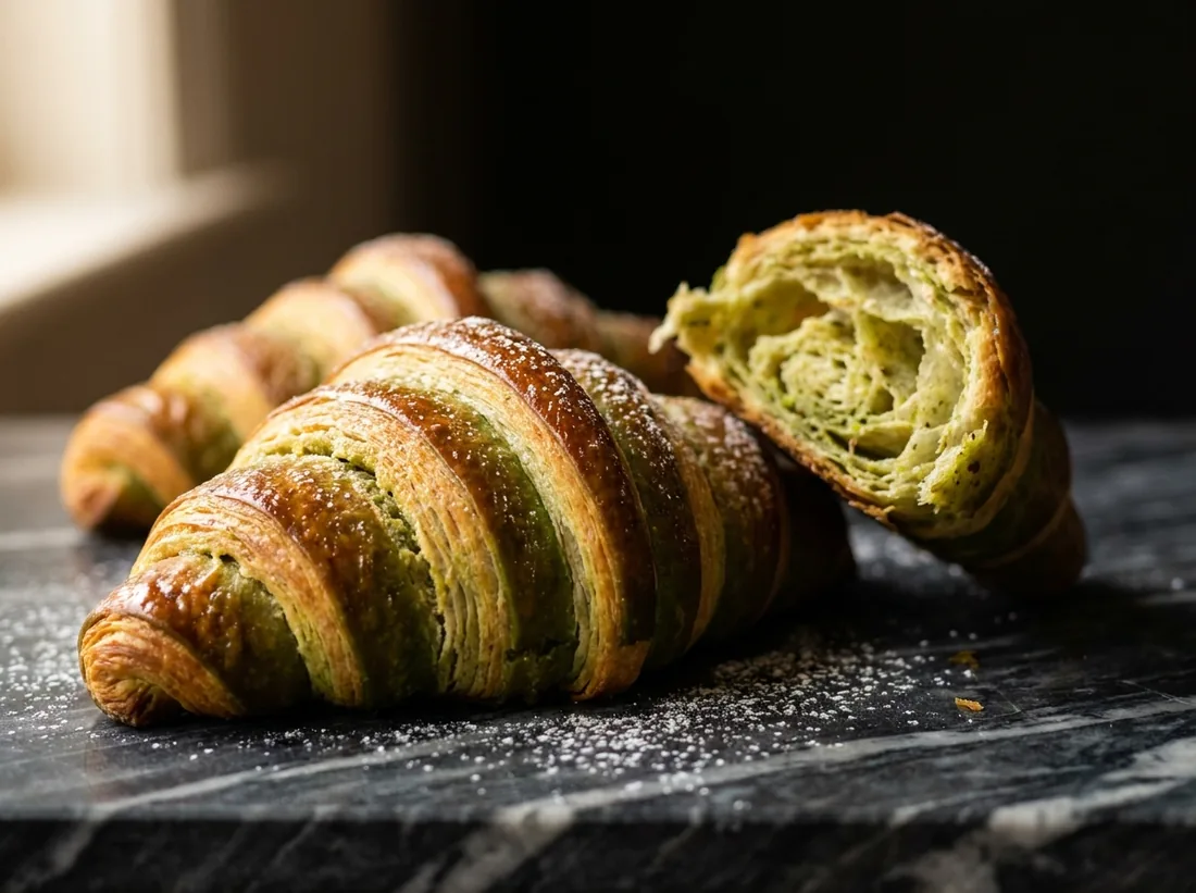 Croissant bicolor cu fistic