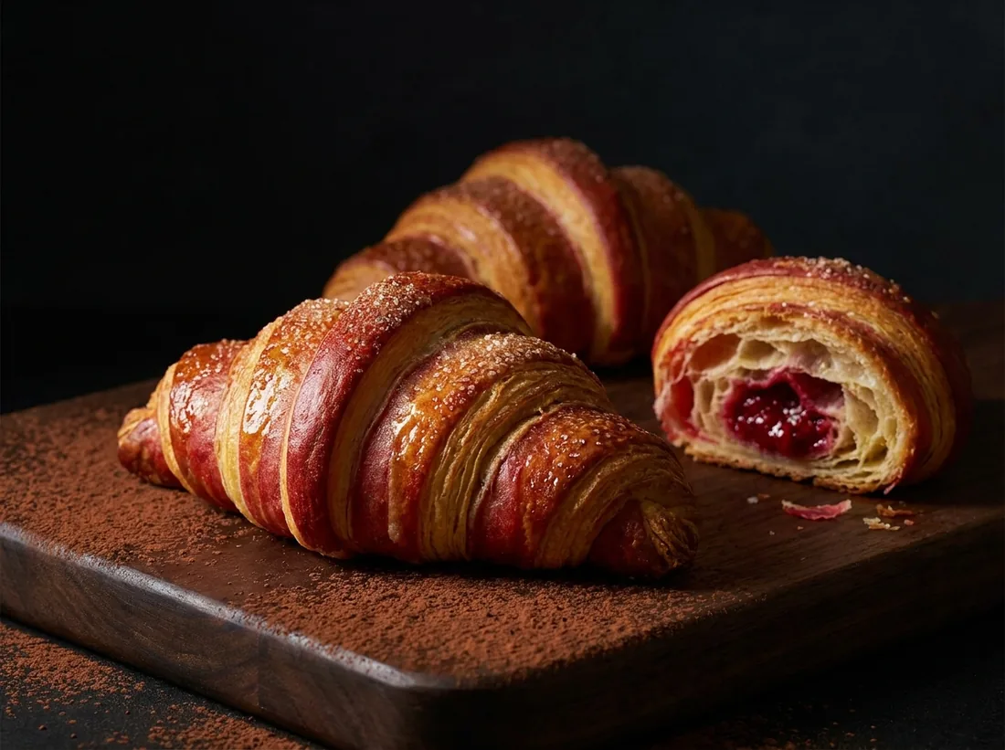 Croissant bicolor cu zmeură