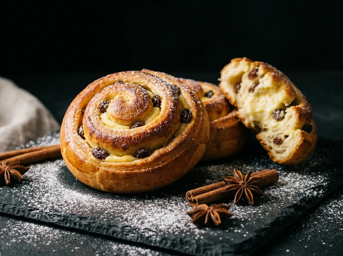 Spirală cu stafide și cremă de vanilie